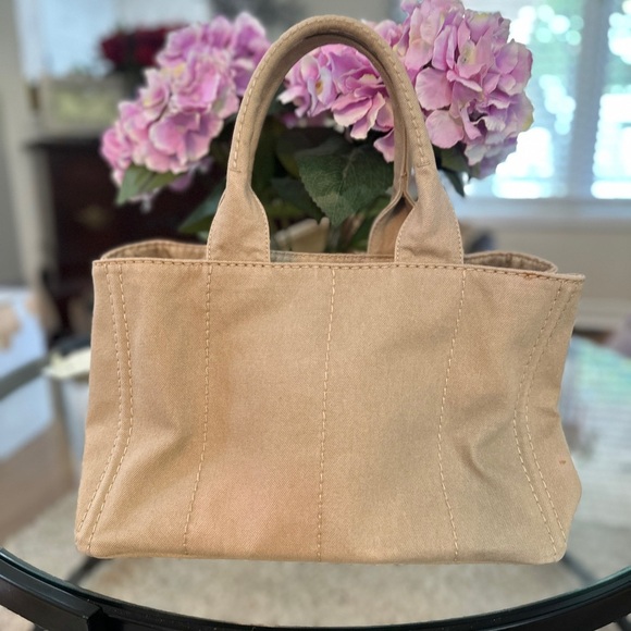 Authentic Prada Canvas Logo Tote Bag – Beige / Off-White - Picture 5 of 16